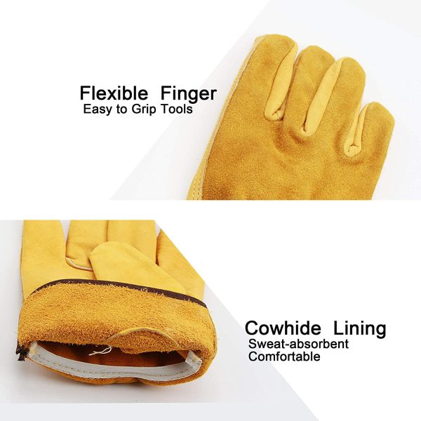 OZERO Gardening Gloves, Flexible and Extra Grip Leather for Utility Work, Construction, Wood Cutting, 1 Pair Pack (Golden,Medium)