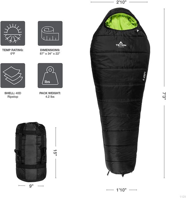 TETON Sports LEEF Lightweight Mummy Sleeping Bag; Great for Hiking, Backpacking and Camping; Free Compression Sack - Image 2