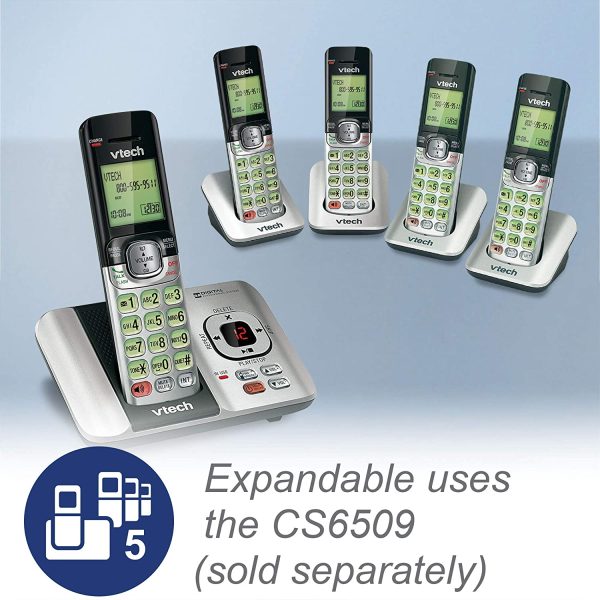 CS6529-2 DECT 6.0 Phone Answering System with Caller ID/Call Waiting, 2 Cordless Handsets, Silver/Black - Image 2