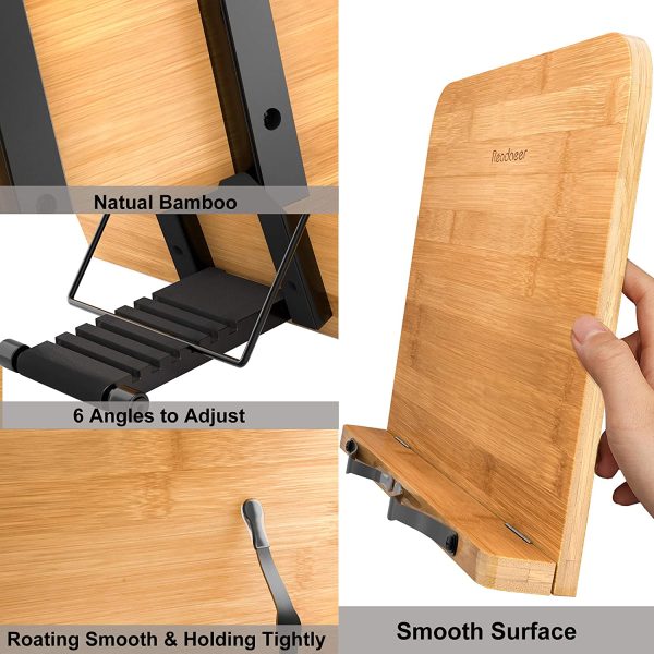 Large Size Bamboo Reading Rest Cookbook Cook Book Holder Stand Bookrest Foldable Book Stand Reading Stand Holder