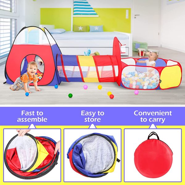 3pc Ball Pit for Toddlers with Kids Play Tent Baby Tunnel,  Toys for Boys and Girls Indoor Outdoor, Pop Up Kids Fort Playhouse, Balls NOT Included (Classic) - Image 5