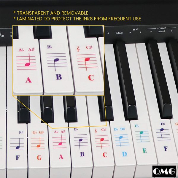 Color Piano Stickers for 88/76/61/54/49/37 Key Keyboards ??Transparent and Removable: Made in USA - Image 2