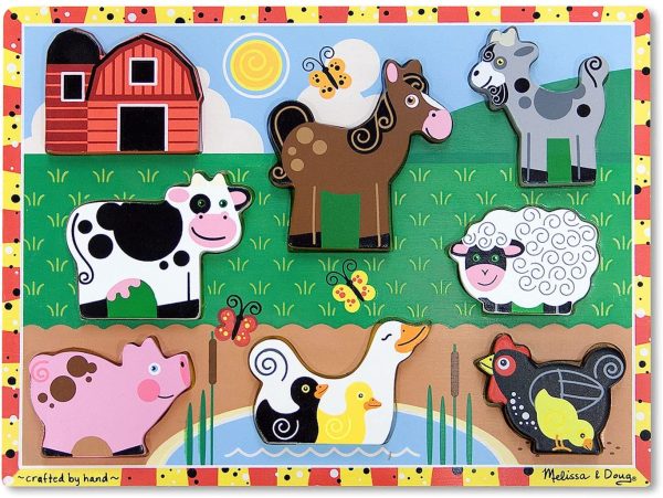 Melissa & Doug Farm Chunky Puzzle (Preschool, Chunky Wooden Pieces, Full-Color Pictures, 8 Pieces, Great Gift for Girls and Boys - Best for 2, 3, and 4 Year Olds) - Image 2