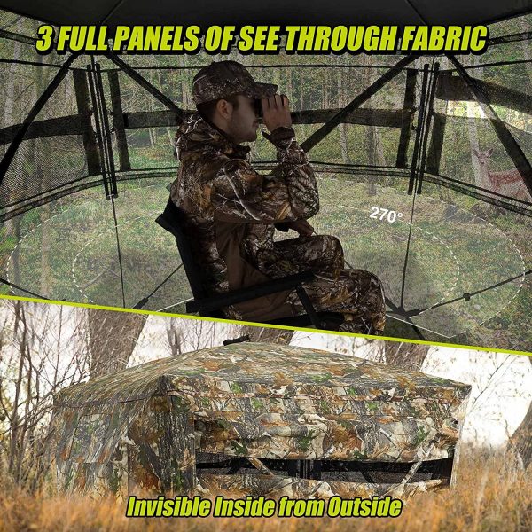 TIDEWE Hunting Blind See Through with Carrying Bag, 2-3 Person Pop Up Ground Blinds 270 Degree, Portable Durable Hunting Tent for Deer & Turkey Hunting (Camouflage) - Image 3