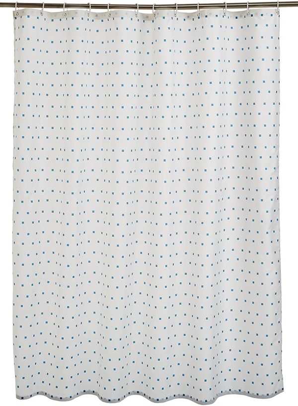 AmazonBasics Shower Curtain with Hooks - 72 x 72 Inch, Blue Squares - Image 4