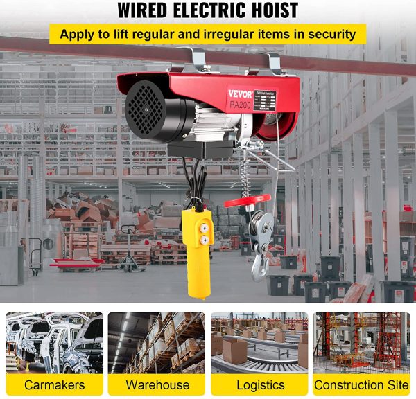 440 LBS Lift Electric Hoist, 110V Electric Hoist, Remote Control Electric Winch Overhead Crane Lift Electric Wire Hoist for Factories, Warehouses, Construction, Building, Goods Lifting - Image 2