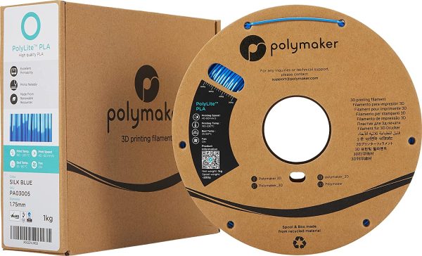 Silk PLA Filament 1.75mm Shiny PLA Blue Filament, 1kg PLA 1.75 Cardboard Spool - PolyLite PLA Silk Blue Shiny Filament 1.75mm, Print with Most Printers Using 3D Filaments