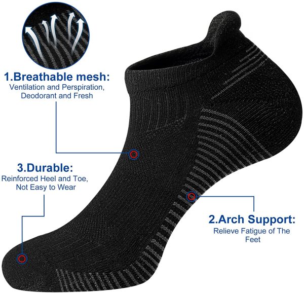 Men's Breathable Cotton Athletic Ankle Socks Moisture Wicking Low Cut Running Cushioned Tab Sports Short Thick Socks 6 Pairs - Image 4