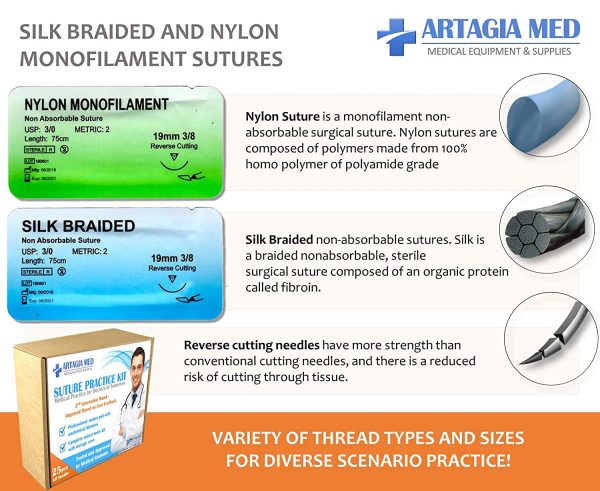 Complete Suture Practice Kit for Suture Training, including Large Silicone Suture Pad with pre-cut wounds and suture tool kit (19 pieces). 2nd Generation Model. (Demonstration and Education Use Only) - Image 9