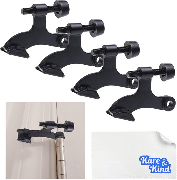 4X Black Hinge Pin Door Stoppers - with Protective Bumper Tips - Easy to Install - Prevents Wall and Door Damage - Heavy Duty and Adjustable - Home, Office, Patio Doors