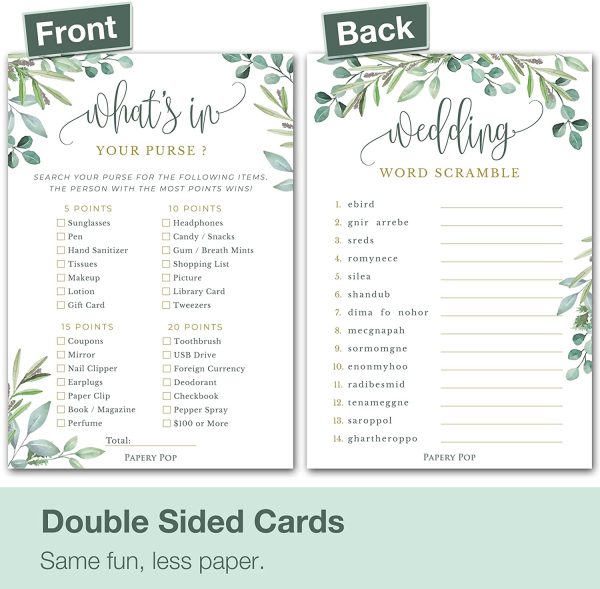 Bridal Shower Games - Set of 4 Games for 30 Guests - Double Sided Cards - Wedding Shower Games - Eucalyptus - Image 6