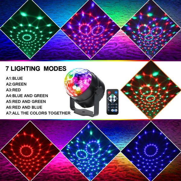 Party lights Disco Ball WINSAFE LED Strobe Lights Sound Activated, RBG Disco lights,dj lights,Portable 7 Modes Stage Light for Home Room Dance Parties Birthday Bar Karaoke Xmas Wedding Show Club Pub with Remote (1 PACK) - Image 4