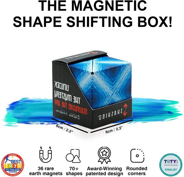 SHASHIBO Shape Shifting Box - Award-Winning, Patented Fidget Cube w/ 36 Rare Earth Magnets - Extraordinary 3D Magic Cube ?C Shashibo Cube Magnet Fidget Toy Transforms Into Over 70 Shapes (Blue Planet)