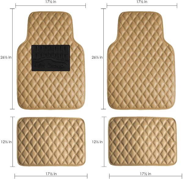 Luxury Universal Liners Faux Leather Car Floor Mats Diamond Design Full Set with Gift - Universal Fit for Cars, Trucks & SUVs (Beige) F12002 - Image 3