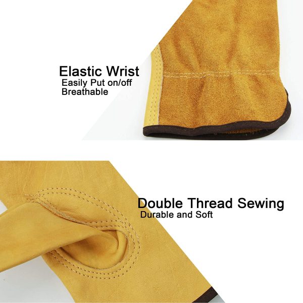 OZERO Gardening Gloves, Flexible and Extra Grip Leather for Utility Work, Construction, Wood Cutting, 1 Pair Pack (Golden,Medium) - Image 8