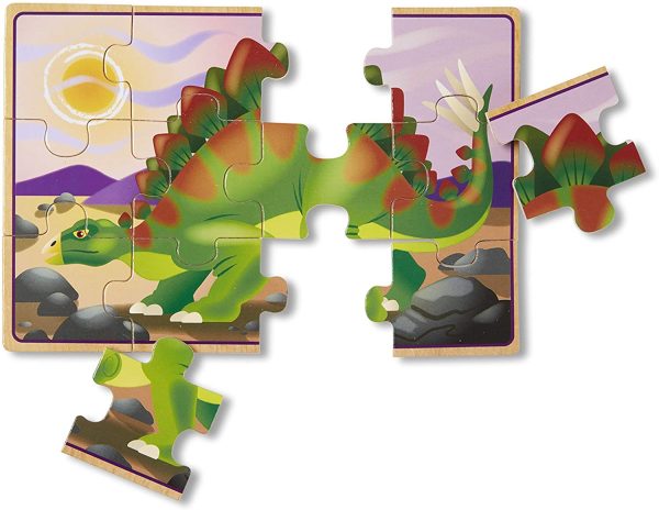 Melissa & Doug Dinosaur Jigsaw Puzzles in a Box, Four Wooden Puzzles, Beautiful Artwork, Sturdy Wooden Storage Box (12 Pieces) - Image 6