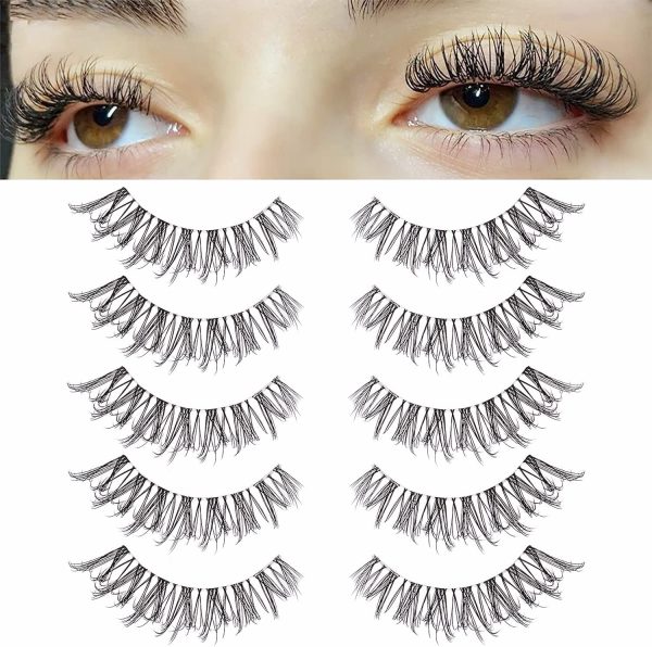 KSYOO Clear Band Faux Mink Lashes, D Curl 8-15mm Semi-dramatic Cat Eye Wispy 3D Multi layered Invisible Band Eyelashes ,Full Volume Strip Eye Lashes- 5 Pairs (Clear Band V5) - Image 5