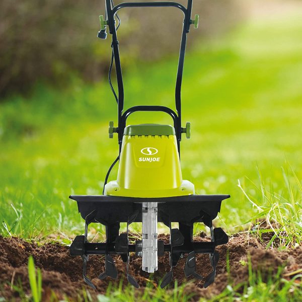 Sun Joe TJ604E 16-Inch 13.5-Amp Electric Garden Tiller/Cultivator, 3-Position Wheel Adjustment, 6-Steel Angled Tines, Maintenance-Free