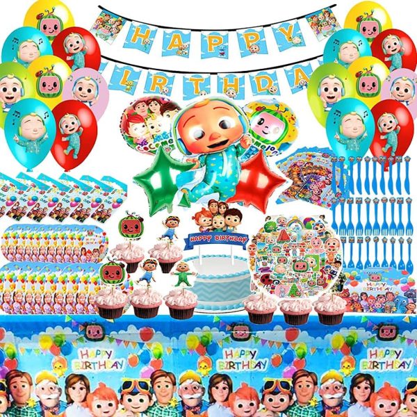 176pcs JJ Melon Birthday Party Supplies, JJ Melon Birthday Party Decorations, Decoration Birthday Favors, Themed Tableware, Banner, Balloons, Cake Toppers, Stickers, Birthday Party Favor Pack Set for Kids - Image 5