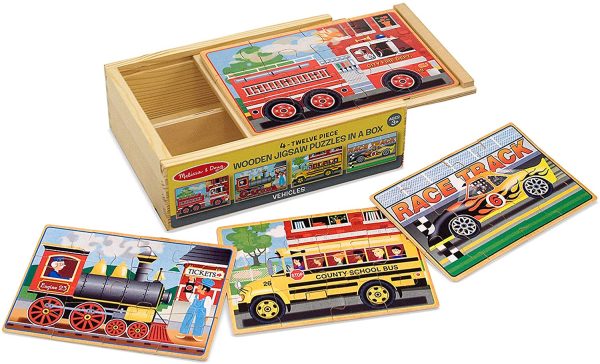 Melissa & Doug Vehicles 4-in-1 Wooden Jigsaw Puzzles in a Storage Box (48 pcs) - Image 3