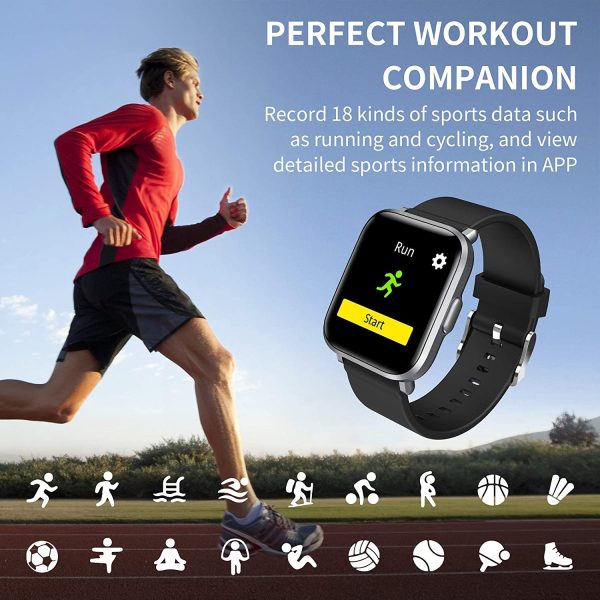 Smart Watch, Fitness Tracker with Blood Oxygen Blood Pressure Monitoring Heart Rate Monitor & Sleep Monitor Health Watch for Man Woman DIY Screen 18 Sports Modes 5ATM Waterproof for iPhone Android - Image 2