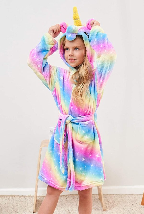 Soft Unicorn Hooded Robe with Matching Slippers Headband and Blindfold for Girls - Image 5