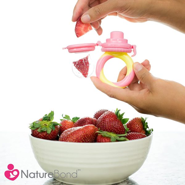 NatureBond Baby Food Feeder/Fruit Feeder Pacifier (2 Pack) - Infant Teething Toy Teether | Includes Additional Silicone Sacs - Image 2