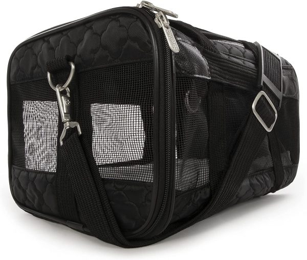 Sherpa Original Deluxe Lattice Stitch Travel Bag Pet Carrier, Airline Approved & Guaranteed-On-Board - Mesh Panels & Spring Frame, Locking Safety Zippers, Machine Washable Liner - Black, Small - Image 3