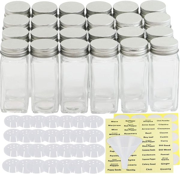 SimpleHouseware Spice Jars 4 Ounce Square Bottles w/labels, 24-Pack - Image 3