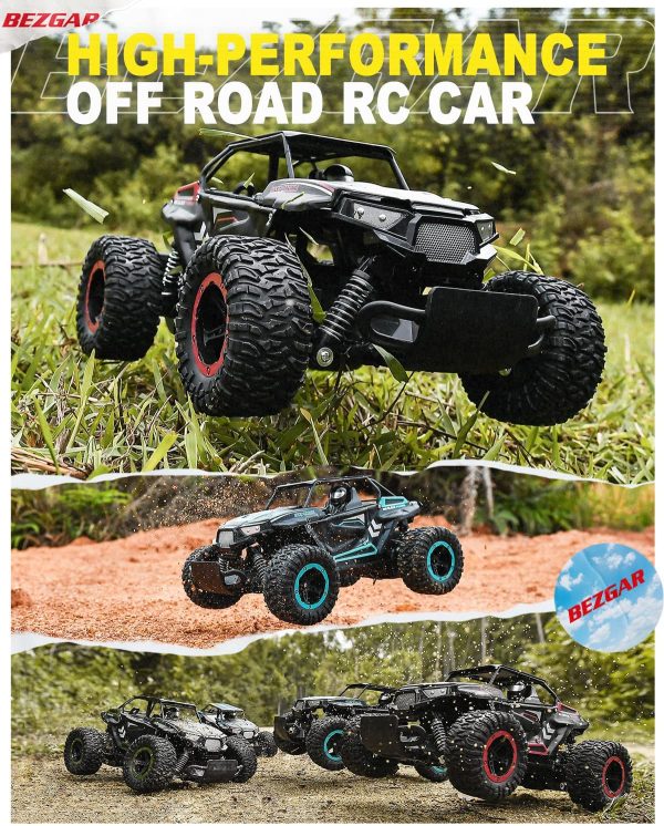 BEZGAR 18 Remote Control Truck for Boys, RC Car Toy Grade 1:14 Scale 2WD High Speed 20 Km/h All Terrains Electric Toy Off Road Vehicle Crawler with Two Rechargeable Batteries for Kids and Adults (Blue)