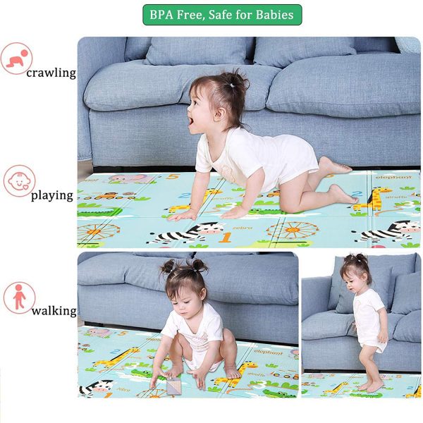 U'Artlines Folding Play Mat, Extra Large Foam Thick Baby Crawling Mat Kids Playmat Reversible Portable Waterproof Non Toxic for Babies, Infants and Toddlers (6 * 6.5 feet, Car/Zoo) - Image 3