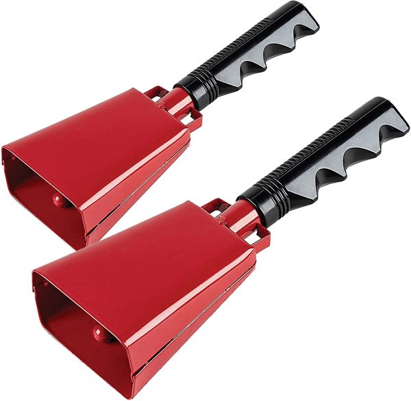 2 pack 7 in. steel cowbell/Noise makers with handles. Cheering Bell for sporting, football games, events. Large solid school hand bells. Cowbells. Percussion Musical Instrument. Cow Bell Alarm (Red) - Image 5