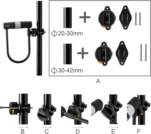 Via Velo Bike Lock Heavy Duty Bicycle U-Lock,14mm Shackle and 10mm x1.8m Cable with Mounting Bracket for Road Bike Mountain Bike Electric Bike Folding Bike - Image 6