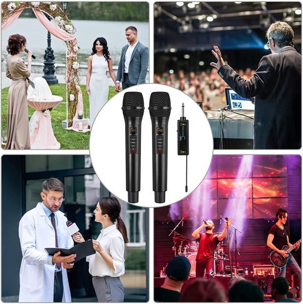 Wireless Microphone UHF Wireless Handheld Dynamic Mic System Dual Wireless Mics with Rechargeable Receiver for Karaoke Machines, DJ, Singing, Church, Weddings etc - Image 2