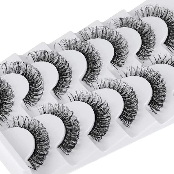 JIMIRE Faux Mink Eyelashes D Curl Wispy Thin Russian Strip 15MM 3D Eyelash Natural Look 7 Pairs Pack