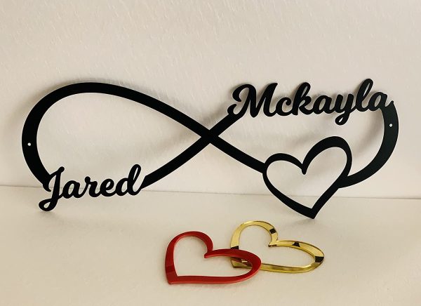 Personalized Infinity Symbol, Love Sign with Heart and Custom 2 Names, You and Me, Metal Wall Art Decor, Anniversary Wedding Gift for Couple, Valentines Day, Door Hanger, Wall Hanging, Housewarming - Image 3