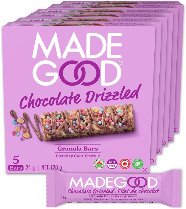 MadeGood Birthday Cake Drizzled Granola Bars, 24g x 30 Bars; Non-GMO, Nut Free, Organic, Vegan, Gluten-Free