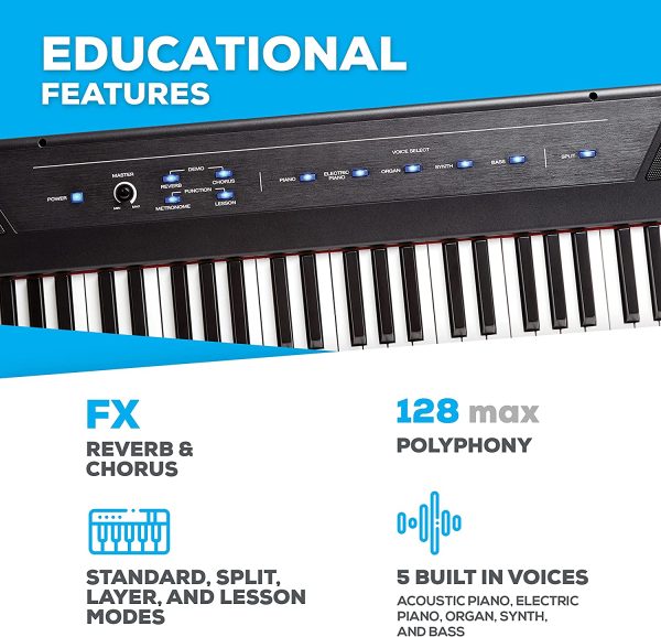 Alesis Recital ?C 88 Key Digital Electric Piano / Keyboard with Semi Weighted Keys, Power Supply, Built-In Speakers and 5 Premium Voices - Image 7