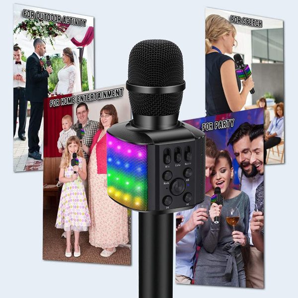 BONAOK Wireless Bluetooth Karaoke Microphone with controllable LED Lights, 4 in 1 Portable Karaoke Machine Mic Speaker Birthday Home Party for All Smartphones PC(Q36 Black) - Image 5