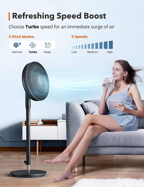 Oscillating Standing Pedestal Fan with Remote Control 9 Speed Turbo Speed 3 Wind Modes 3 Oscillation Angle 8-Hour Timer for Home Bedroom Office - Image 7