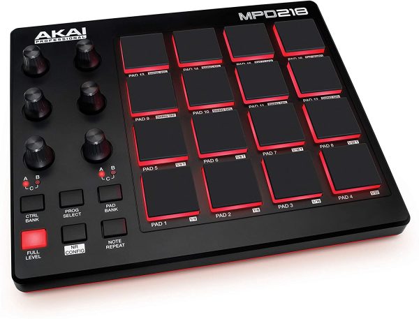 AKAI Professional MPD218 - USB MIDI Controller with 16 MPC Drum Pads, 6 Assignable Knobs, Note Repeat & Full Level Buttons and Production Software