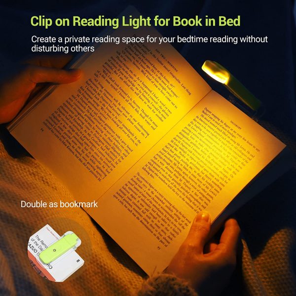 Book Reading Light, Amber Book Light for Reading in Bed, USB Rechargeable, 3 Brightness Levels, Blue Light Blocking, LED Clip-on Reading Light for Kids, Bookworms, Green