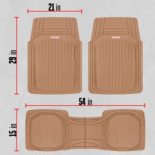 FlexTough Plus Beige Rubber Car Floor Mats - All Weather Deep Dish Automotive Floor Mats, Heavy Duty Trim to Fit Design, Front & Rear Liners for Cars Truck Van SUV - Image 4