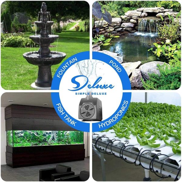 Simple Deluxe 80 GPH Submersible Pump with Adjustable Intake & 6' Waterproof Cord for Hydroponics, Aquaponics, Fountains, Ponds, Statuary, Aquariums & more, 1 year warranty - Image 3