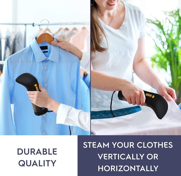 Compact Handheld Travel Garment and Fabric Steamer for Clothes Powerful Dry Steam, Rapid Heating Portable 2 in 1 Fabric Wrinkle Remover and Clothing Iron, with Fabric Brush, black - Image 5