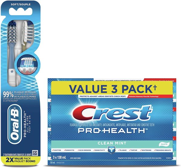 Crest Pro Health Toothpaste & Oral-B Pro Health All in One Toothbrush (2 Count) Bundle