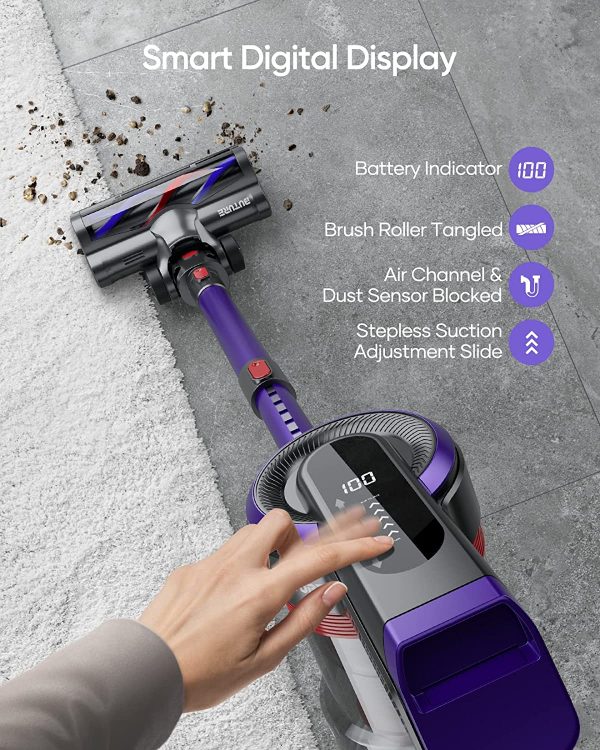 BuTure Cordless Vacuum Cleaner, 400W 30Kpa Powerful Cordless  Vacuum with 55min Detachable Battery, Touch Display and 1.2L Large Dust Cup, Vacuum Cleaners for Hardwood Floor Carpet Stair Car Pet Hair - Image 4