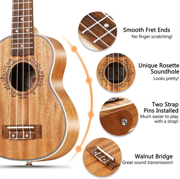 Ukulele Soprano Mahogany 21 Inch Professional Acoustic Ukelele Four String Wooden Hawaiian Uke Beginner Kit for Kids Students Starter Kit, by Vangoa - Image 2