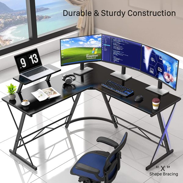 L-Shaped Desk 50.8" Computer Corner Desk, Home Gaming Desk, Office Writing Workstation with Large Monitor Stand, Space-Saving, Easy to Assemble, Black - Image 3