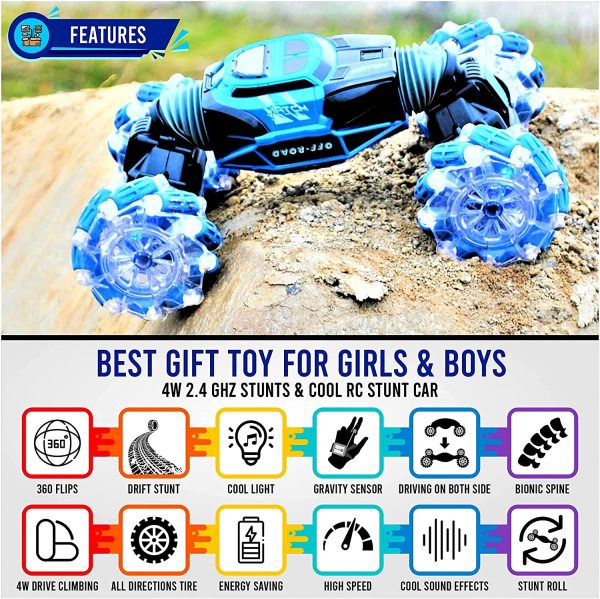 Transforming Monster Truck Toy - 1:16 Giant RC Monster Truck Transforming Into Stunt Car - Large Monster Truck Toys - 4WD Rock Climber with 360?? Rotation ?C Hand-Sensing Monster Trucks for Boys, Girls